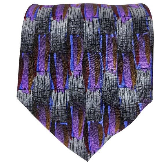 JEROME J. GARCIA VINTAGE MEN'S TIE 1996 COLLECTION BLACK/PURPLE/WHITE PATTERN - Picture 1 of 7